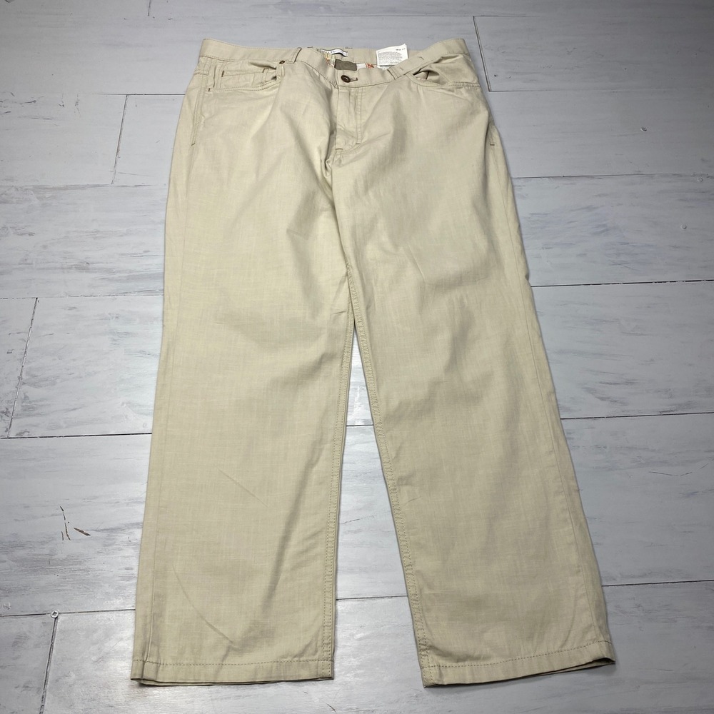 Hiltl Dude Trousers Mens 38/34 Beige Khaki Textured Straight Leg Chino Pants